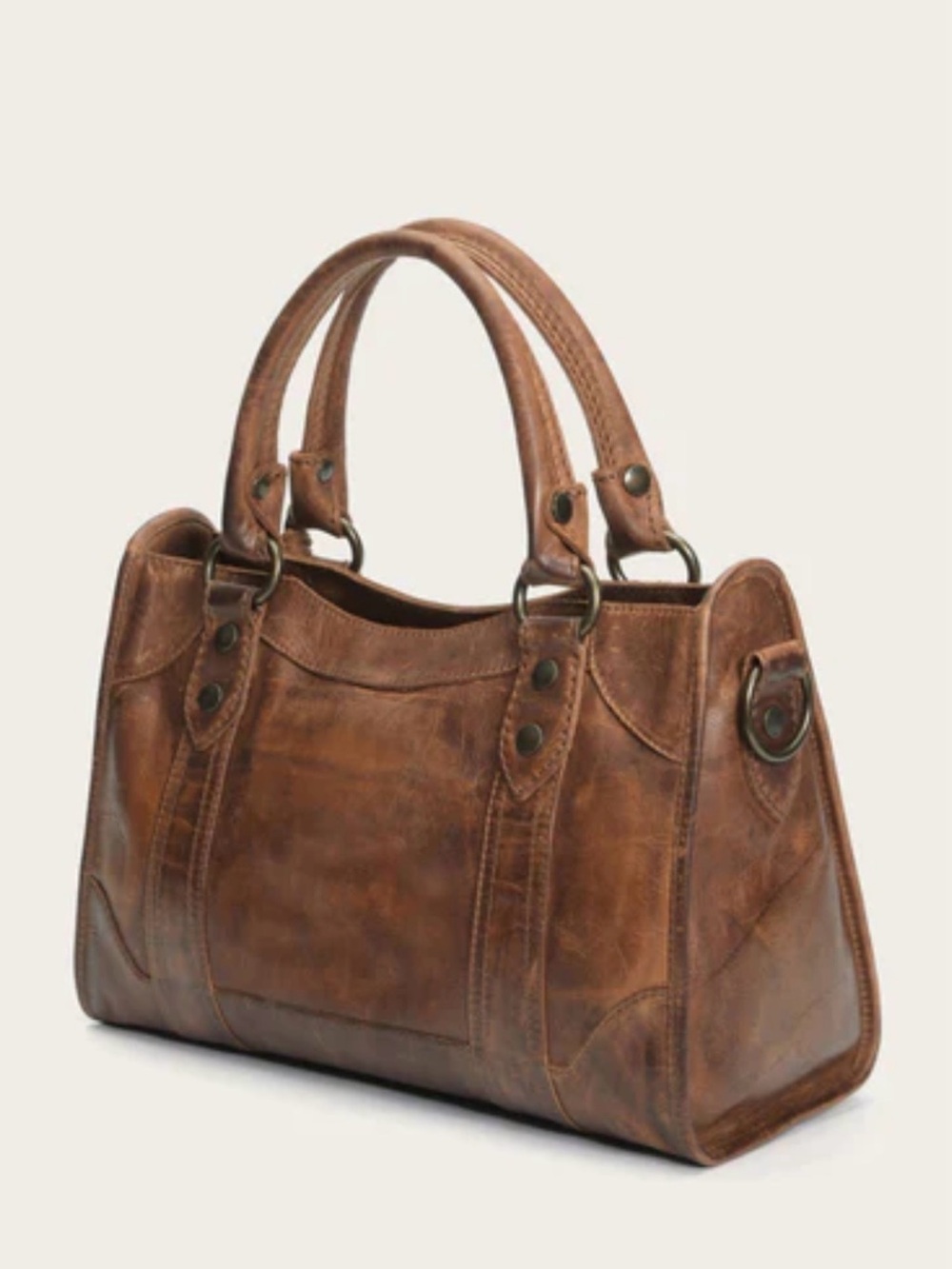 Frye Cognac Brown Italian Leather Tote Melissa Satchel Handbag - Picture 2 of 9